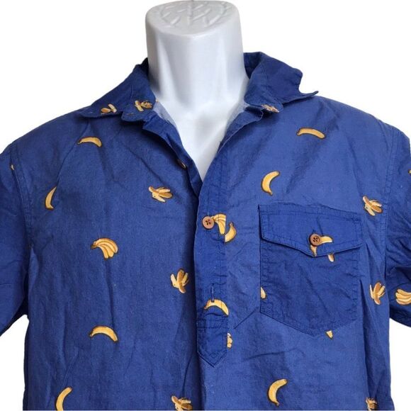 CARBON Banana Novelty Print Shirt Sz S Short Sleeve Collared Popover Pullover - Picture 2 of 6